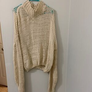 vestique Open-Knit Turtleneck Sweater in Cream
